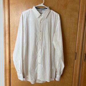 Luchiano Visconti Button Down Mens XL White Textured‎ Dobby Contrast Trim Shirt